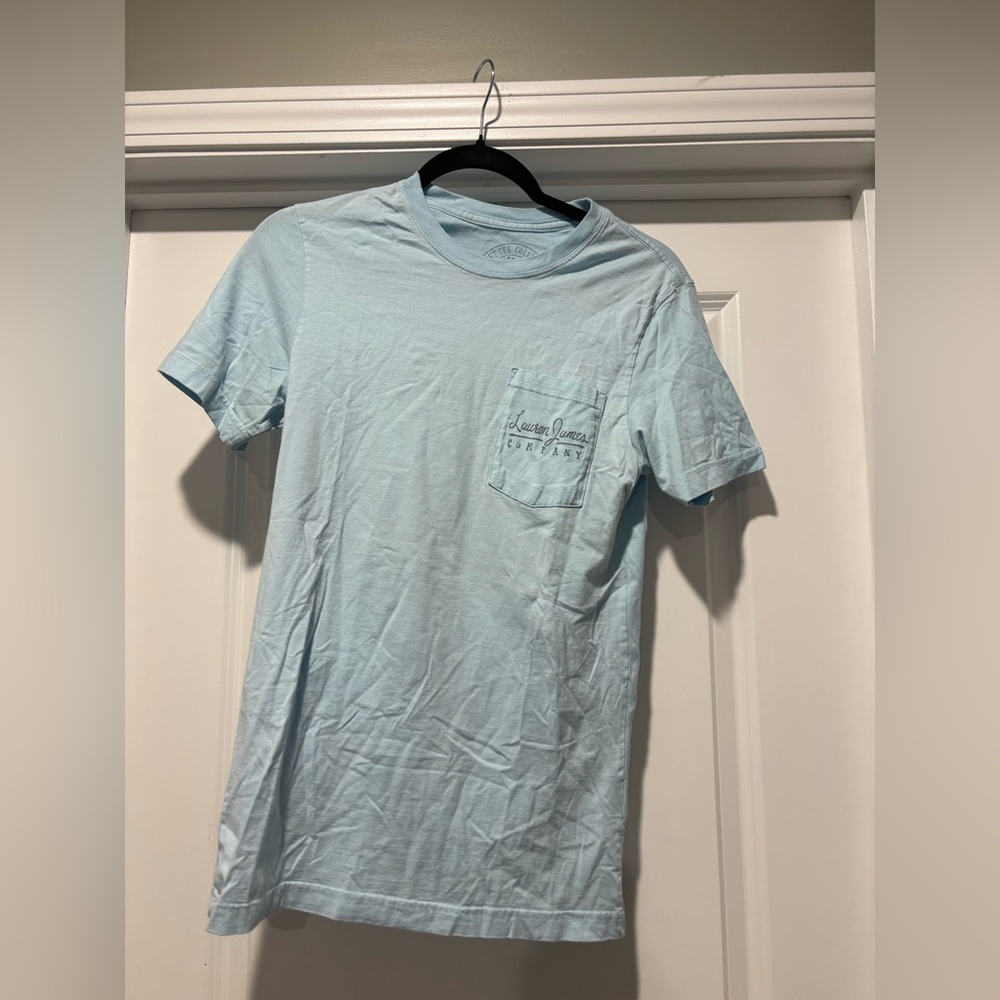 Lauren James Women's Size Small Blue Short Sleeve Pocket Graphic T-Shirt